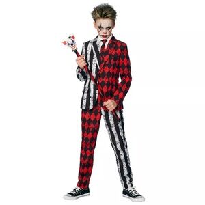 Kids Red and Black Harlequin Costume Suit